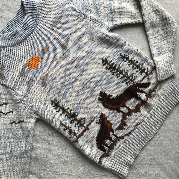 Vintage Sweaters - VTG 70s Silton Knits Wolf Moon Intarsia Sweater